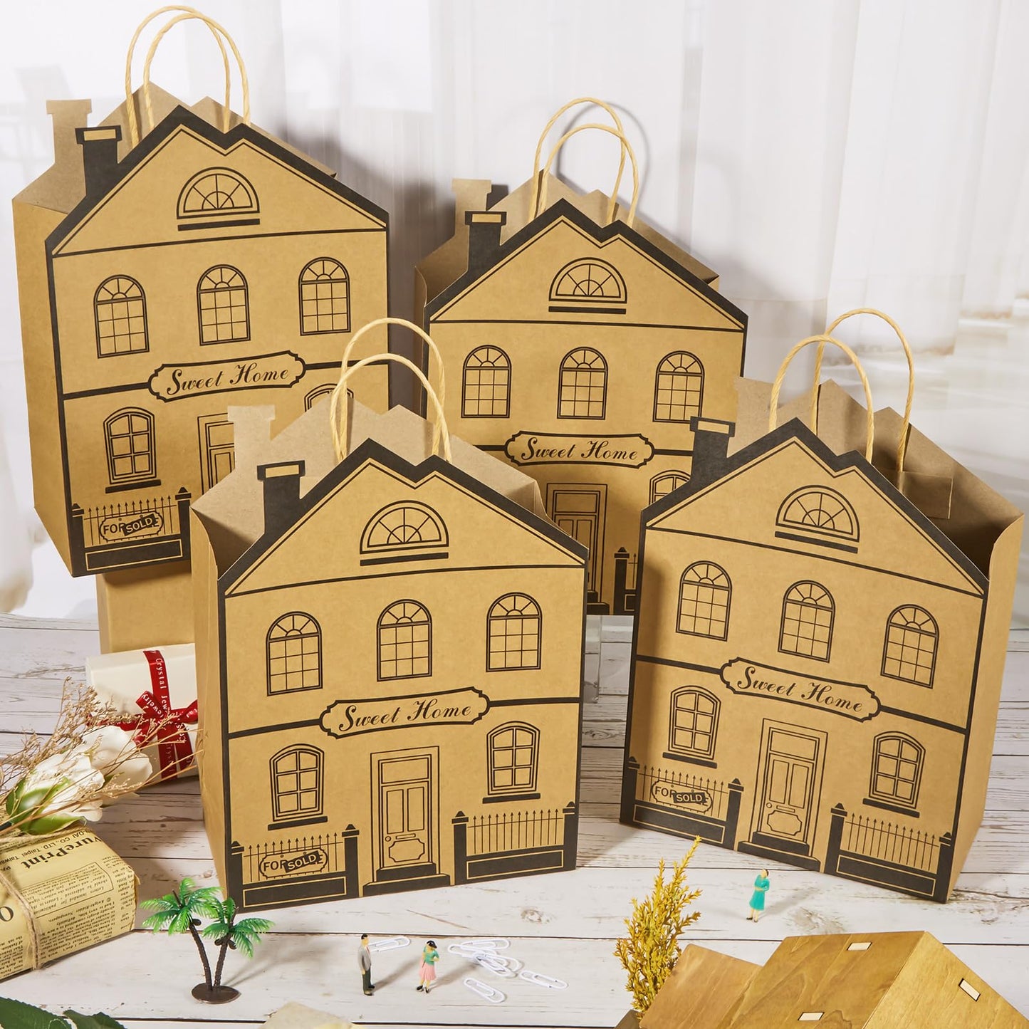 Geosar 12 Pieces House Shaped Gift Bags with Handles Real Estate Agent Gifts House Shaped Paper Treat Bags Kraft Real Estate Party Gift Wrap for Shopping Business