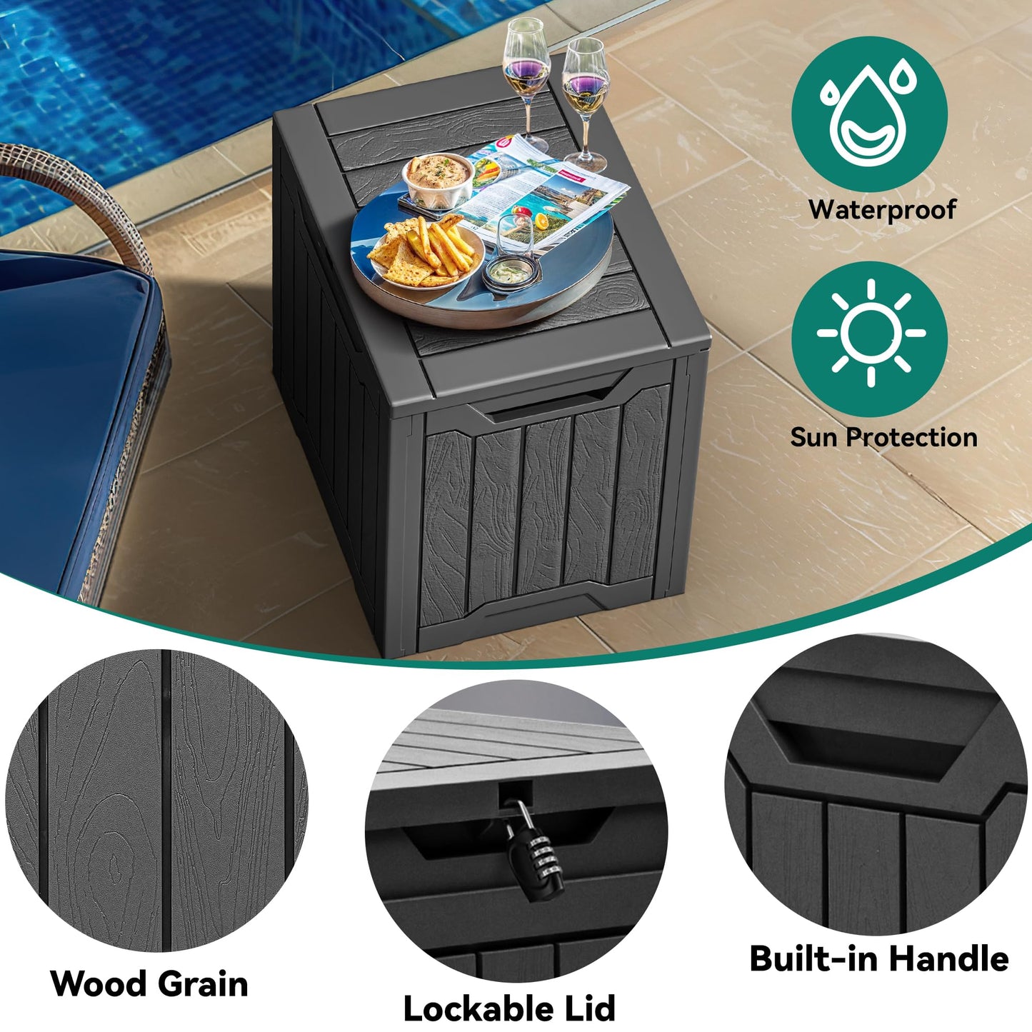 YITAHOME 31 Gallon Outdoor Storage Box, Resin Deck Box and Waterproof Package Delivery Box for Gardening Tools, Pool Supplies, Patio Furniture, Lockable, Black