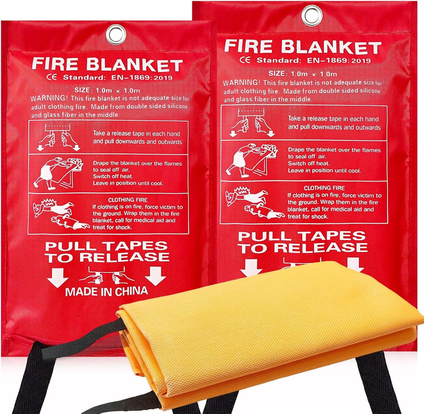 ifory 2 Pack Fire Blankets Emergency for Home, 40” x 40” Silicone-Coated Fiberglass Fire Blanket for Home and Kitchen, Skin-Safe Silicone Layer — No Itching, No Dust