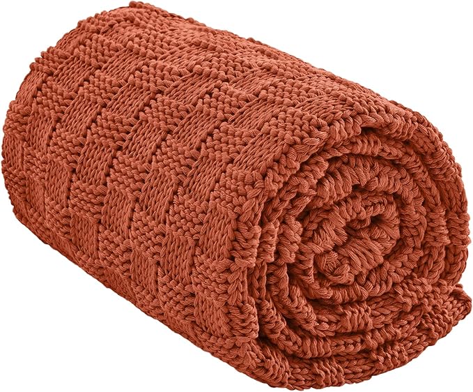 Knitted Weighted Blanket Adult, No Beads Heavy Blanket 60” x 80'' 12lbs, Breathable Chunky Knit Blanket, Cooling Weighted Blanket for Hot Sleepers, Christmas Home Decor (Orange)