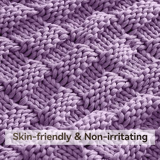 Knitted Weighted Blanket Adult, No Beads Heavy Blanket 48” x 72'' 15lbs, Breathable Chunky Knit Blanket, Cooling Weighted Blanket for Hot Sleepers, Christmas Home Decor (Lilac)