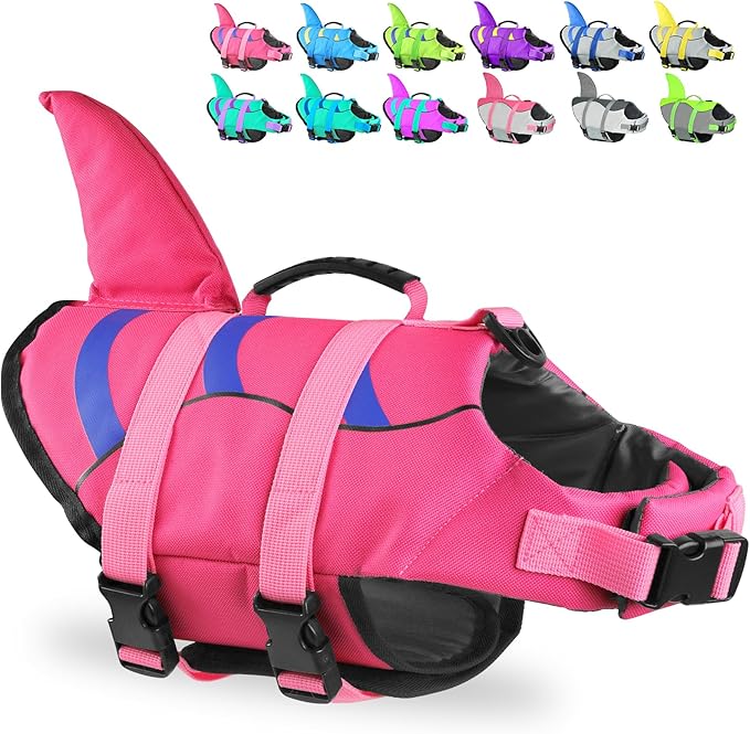 Fragralley Dog Life Jacket Shark, Dog Life Vest Adjustable Ripstop, Dog Swimming Safety Vest with Superior Buoyancy & Resc...