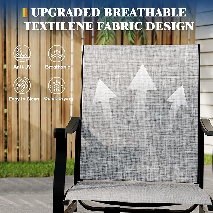 Outdoor Swivel Dining Chairs with Textilene Breathable Back, Swivel Patio Dining Chairs Set of 4, SwivelPatio SlingChairs Set for Poolside Lawn Garde
