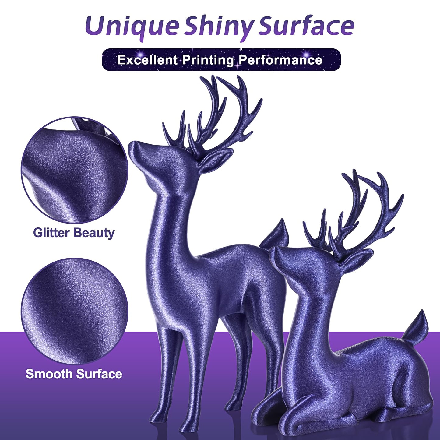 Eryone Glitter Pla Filament For 3D Printer, 1.75Mm +/-0.03Mm, 1Kg(2.2Lbs)/Spool, Sparkle Purple