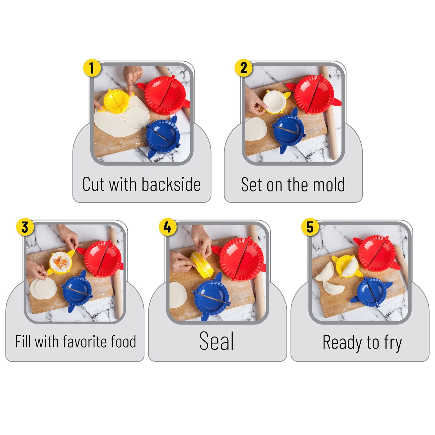 BTaT- Dough Press Set, 3 Pack, Empanada Press, Dough Press, Dumpling Press, Hand Pie Press, Mini Pie Press, Hand Pie Maker, Meat Pie Cutter, Pie Press, Pastry Press, Turnover Press, Christmas Gifts