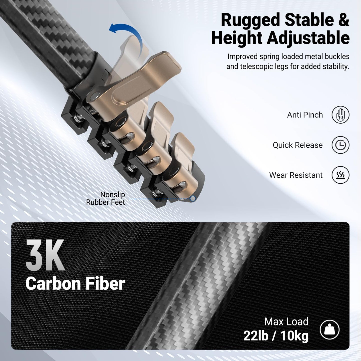 NEEWER LITETRIP Carbon Fiber Travel Tripod with Pan Tilt Low Profile Ball Head,62.4" DSLR Camera Phone Holder Stand Compatible with PD V3 Plates iPhone, 2 Center Columns,Max Load 22 lb, LT39