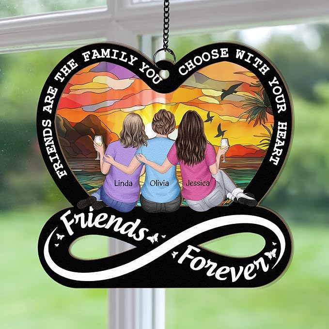 Macorner Personalized Window Hanging Suncatcher Ornament - Friendship Gift for Women, Birthday Present, Best Friend Gift - Forever Family Choose With Heart