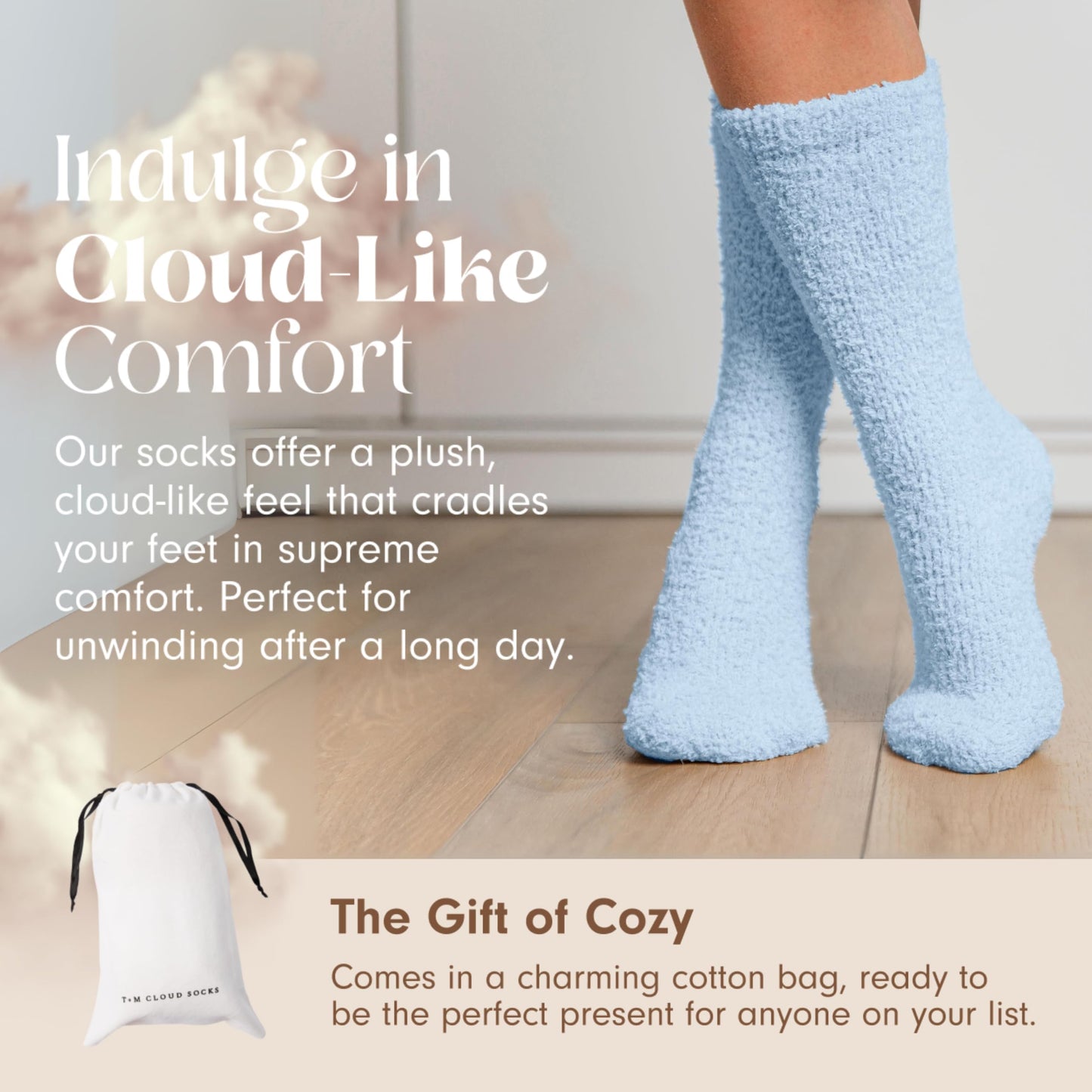 Unboxme Gifts Warm & Cozy Ultra-Luxe Cloud Socks for Women & Men - Super Soft Luxurious Fabric Sleep Socks for Him & Her, Blue 2 Pairs