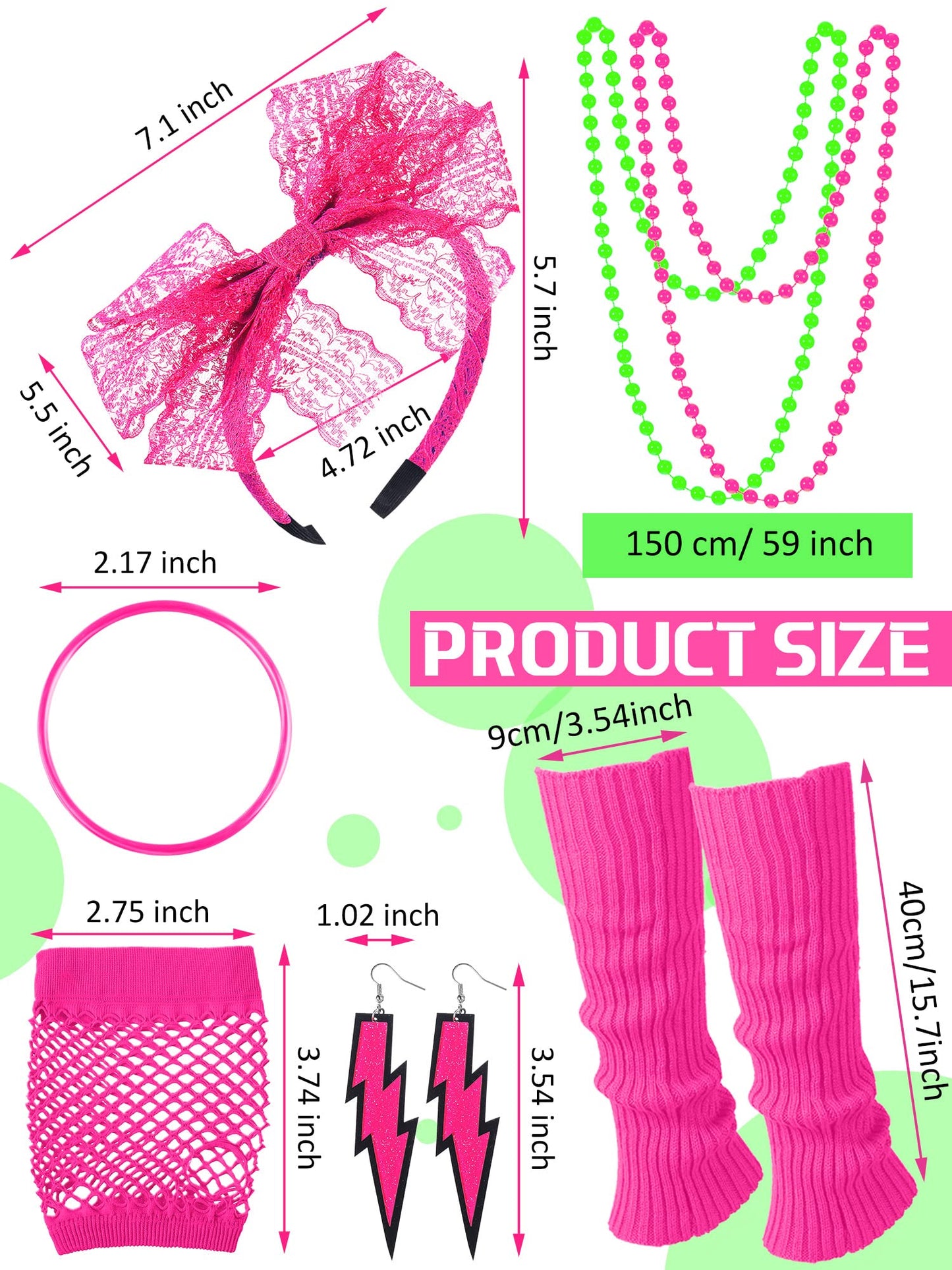 Vabean 19 Pcs 80s Costume Set T Shirt Leggings Tutu Skirt Headband Necklace Bracelets Earrings Gloves Leg Warmers for Women (Black Leggings,3X-Large)