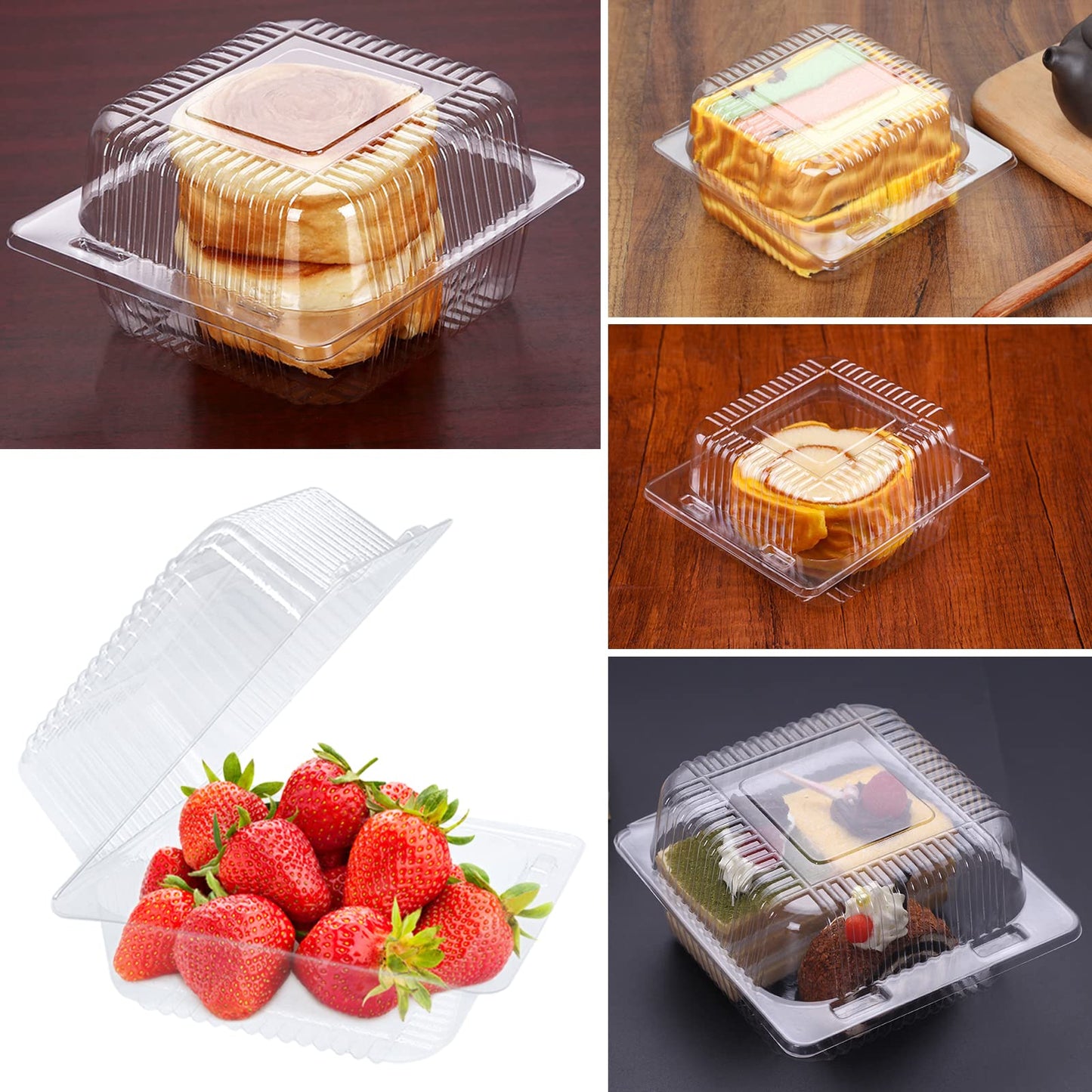 Haawooky 100 Pack Clear Plastic Take Out Container,Square Hinged Food Container,Dessert Clamshell Containers with Lids for Hamburgers,Cakes,Sandwiches,Pasta,Chips