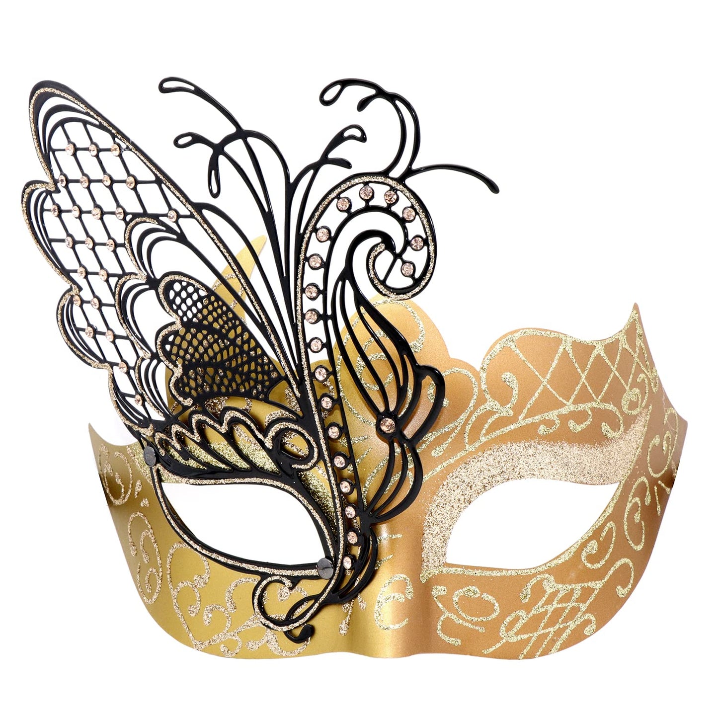 Mysterious Venetian Butterfly Lady Masquerade Halloween Party Mask Evening Prom Ball Mask Bar Costumes Accessory (Black-Gold)