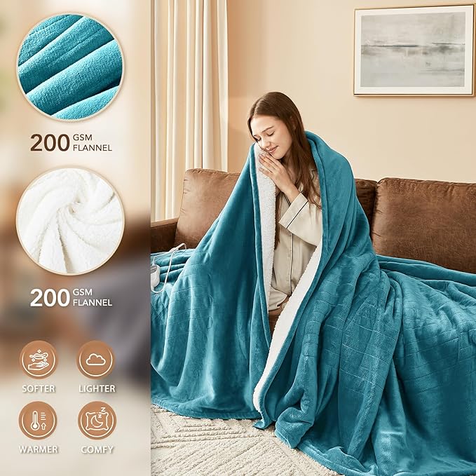 Homemate Electric Heated Blanket Queen - 84"x90" Heating Bed Blankets Throw with 10 Heating Levels 8 Hours Auto Off Fast Heating Over-Heated Protection Ultra Soft Warm Flannel ETL Certified