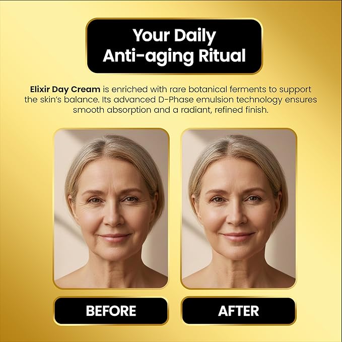 Elixir Day Cream Luxurious Silk Anti-Aging Cream NO Preservatives or Parabens. For All Skin Types,Targets Wrinkles Face,Neck & Decollate Over 50 Skin Nutrients,Collagen,Squalene & Repair Vitamins