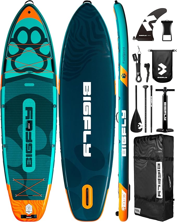 Bigfly 11'6×35" Super Wide Inflatable Stand Up Paddle Board, Ultra Stable Wide SUP for 2+1 People/Family/Big Size, 100L Ba...
