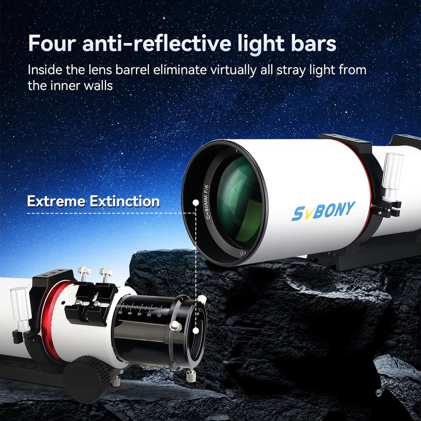 SVBONY SV550 Telescope, 80ED F6 Triplet Apochromatic Refractor OTA, 2.5" Micro-Reduction Rap Focuser, 87mm Back Focus Distance, Telescope for Adults High Powered, for Deep Sky Astrophotography&Visual