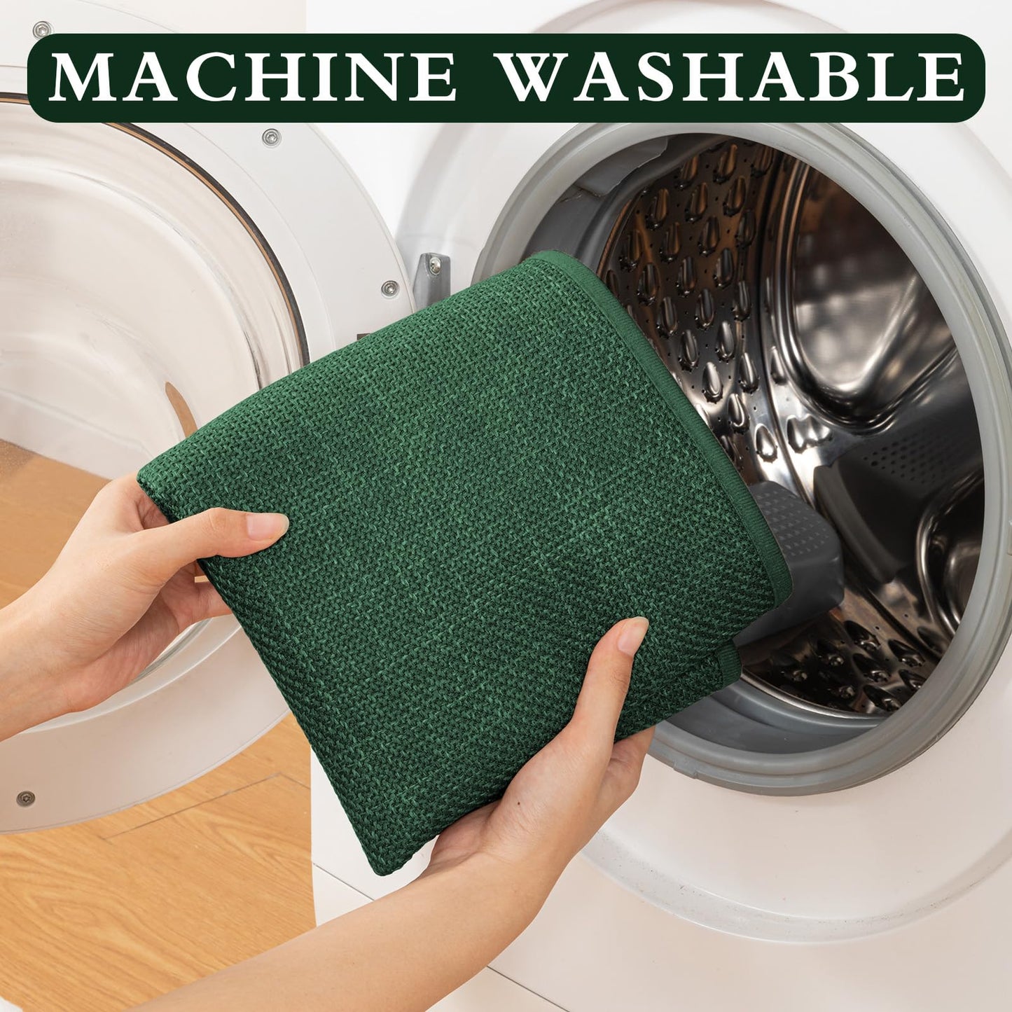 YIHOUSE Green Bathroom Rugs Set 5 Piece, Absorbent Bath Mat for Bathroom Non Slip Washable, Bathroom Mat Quick Dry, Thin Bath Rug Set for Toilet and Floor