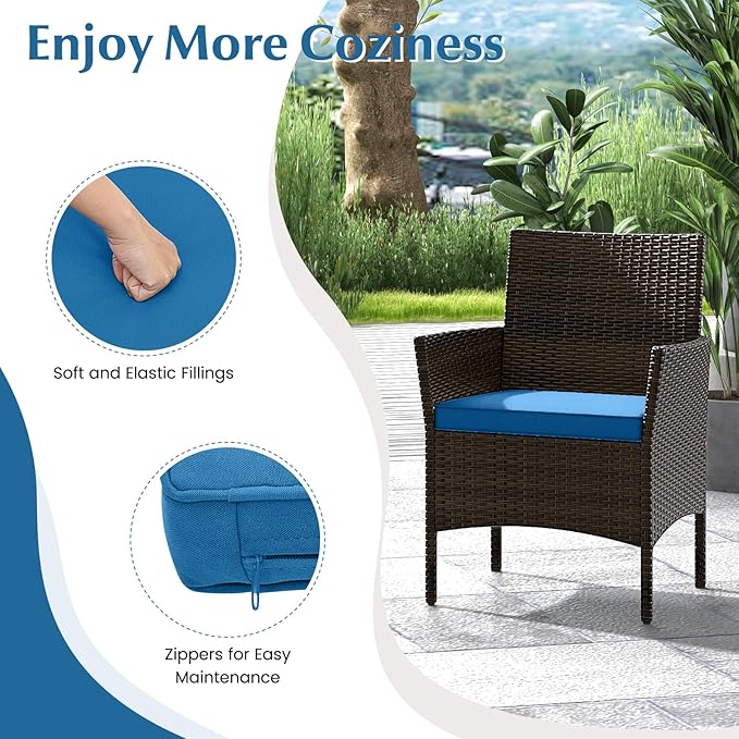KOTEK 8 Piece Patio Furniture Set, Outdoor Rattan Conversation Set with Loveseat, Wicker Chairs, Tempered Glass Coffee Table, Wicker Patio Set for Backyard, Porch (Peacock Blue)