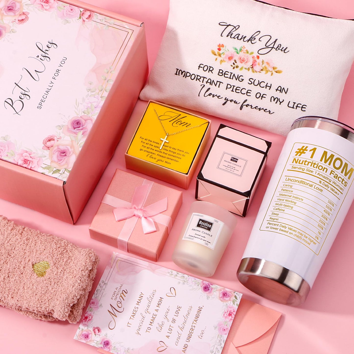Birthday Gifts for Mom from Daughter Son - Christmas Presents for Mother in Law, Mama, Stepmom Birthday Gifts Basket, Best Mom Ever Gift Ideas Personalized Mothers Day Gift Box w/Tumbler
