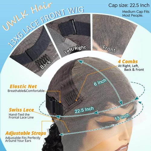 UWLK Deep Wave Lace Front Wigs Human Hair Pre Plucked 200 Density 13x6 HD Lace Frontal Wig for Women Wet and Wavy Lace Front Wigs Human Hair 20 Inch