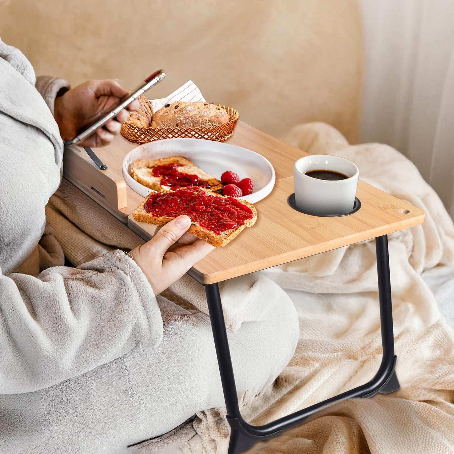 CHURRUP Laptop Lap Desk - Foldable Bamboo Lap Desk with Cup Holder & Breakfast Tray for Bed,Couch, Floor - Working, Eating & More