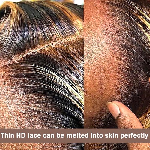 Honey Blonde 13x6 Deep Wave Lace Front Wigs Human Hair 22 inch 4/27 Highlight Ombre Deep Wave HD Transparent Lace Front Wigs Pre Plucked 200% Density Wet And Wavy Curly Lace Frontal Wig for Women