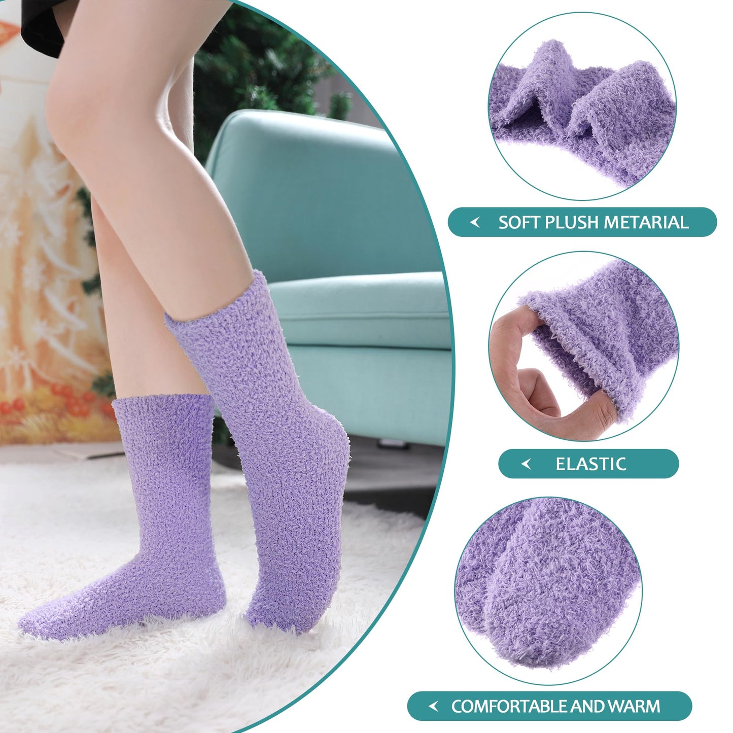 POEATEZO Womens Fuzzy Socks Cozy Fluffy Winter Cabin Slipper Warm Soft Microfiber Plush Home Sleeping Socks (5 Pairs Mixed color B)