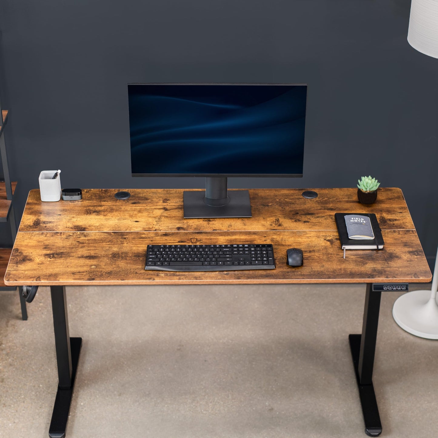 VIVO Electric 55 x 24 in Standing Desk, Memory Height Adjustment, Rustic Vintage Brown Top Black Frame, DESK-E155TN