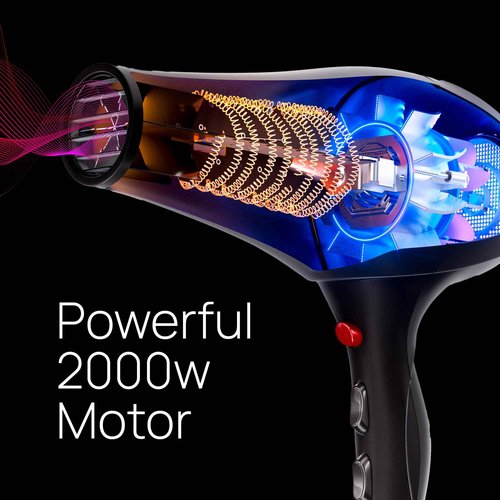 TREZORO Professional Blow Dryer for Women – Ionic Hair Dryer 2000W for Salon & Personal Use – Powerful, Fast & Quiet Drying for Curly Hair, Unwanted Frizz – Design for Travel – 8.2ft Cord – Black
