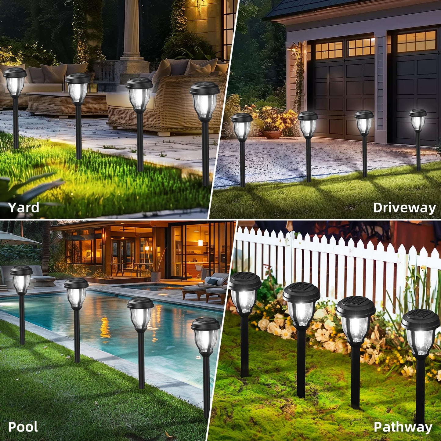 DERAYSION 12 Pack Solar Lights Outdoor, Solar Pathway Lights Auto On/Off Waterproof Garden Landscape Lighting for Path, Yard, Walkway, Driveway, Cold White