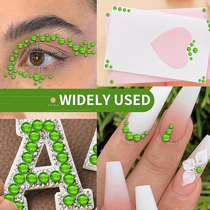 SARATA Face Gems and Pearls for Makeup Rhinestone Stickers DIY Bling Jewel Crystal Craft Stickers for Nails 3/4/5/6/8MM 5PCS (green)