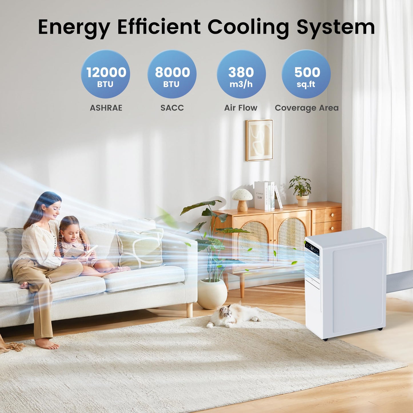 DOMANKI 12000 BTU Portable Air Conditioners for Room up to 500 sq.ft, 3-in-1 Free Standing Quiet Portable AC Unit with Fan & Dehumidifier, Remote Control, Sleep Mode/24h Timer, 4 Speed, Auto Swing