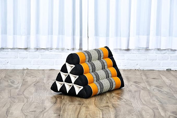 Leewadee Triangle Cushion – Comfortable Backrest for TV or Reading, Incline Pillow for Relaxing Made of Kapok, 20 x 13 x 13 inches, Black Orange