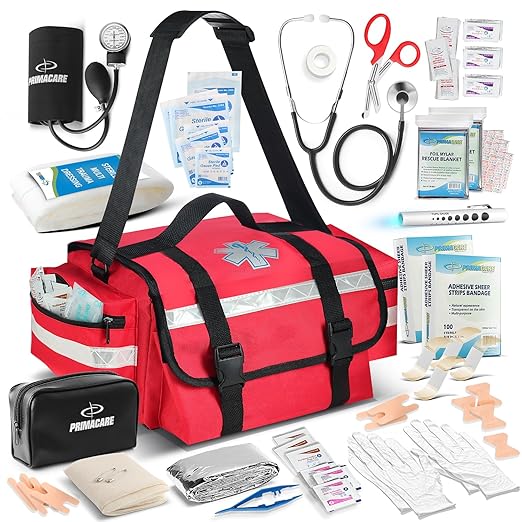 Primacare Fully Stocked Reflective Trauma Bag - 17" x 9" x 7" First Aid Responder Emergency Medical Supplies Kit, Professi...