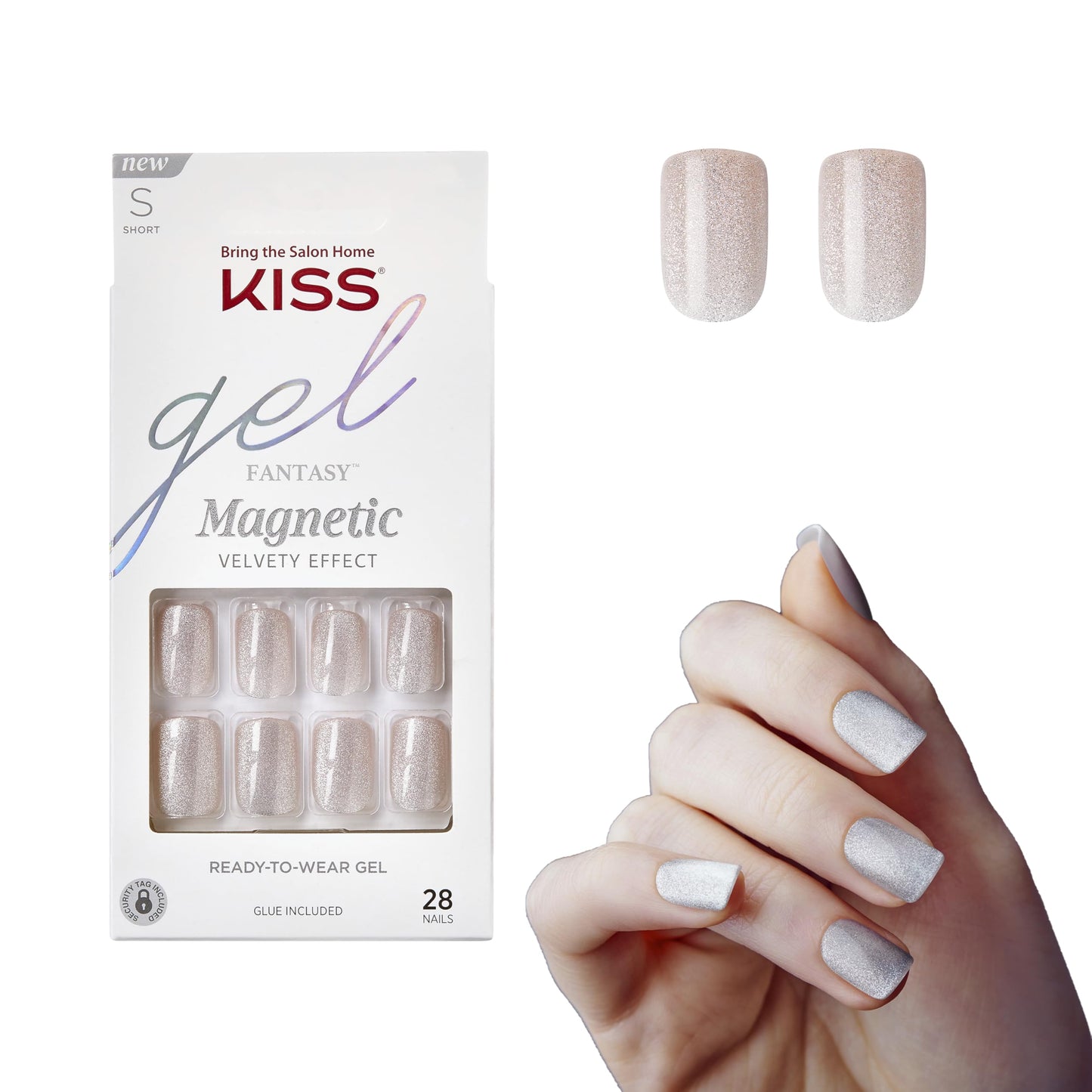 KISS Gel Fantasy Magnetic Gel Nails - Dignity, Blue Fashion Nails, Short & Square, Easy Application, Waterproof, Chip Proof, Smu