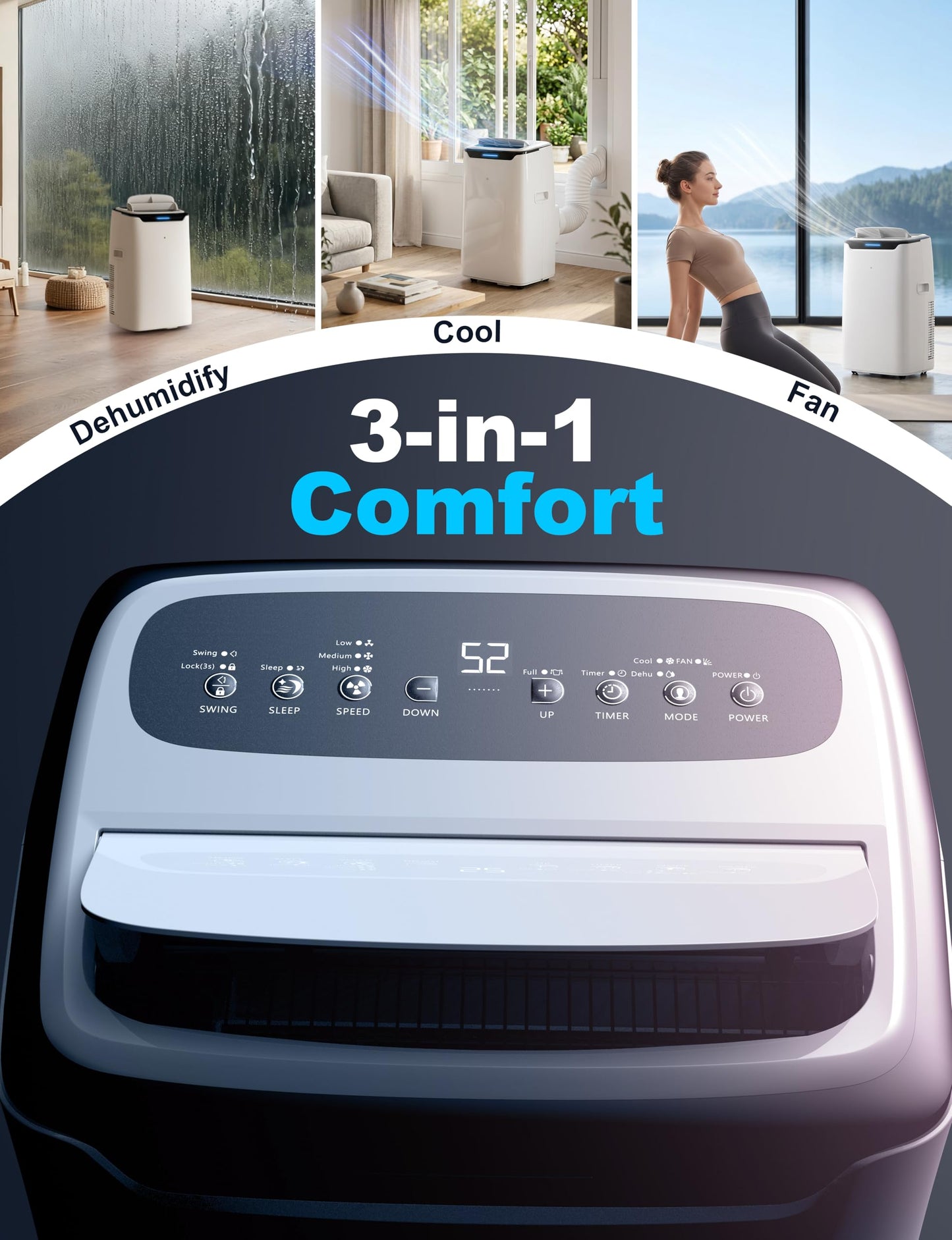 Portable Air Conditioner, 14000 BTU Fast Cooling for Large Rooms up to 700 Sq.Ft, 3-in-1 Energy Efficient Portable AC Unit with Upward Airflow, Sleep Mode, for Bedroom/Apartment/Living Room