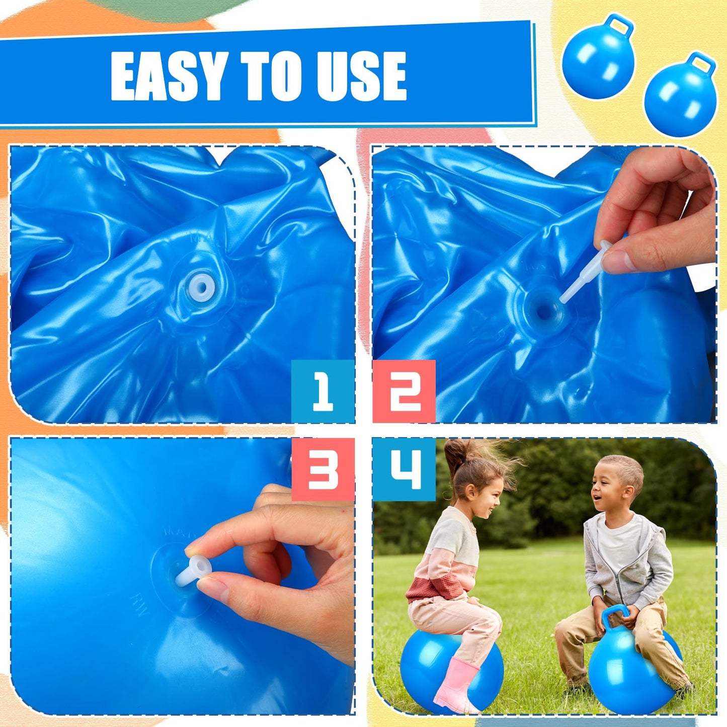 Gemscream Kids Bouncy Hopper Ball with Handle Jumping Hopping Exercise Balls for Toddlers Boys Girls Indoor Outdoors Sports School Games Exercise Gifts(18 Inch,Blue)