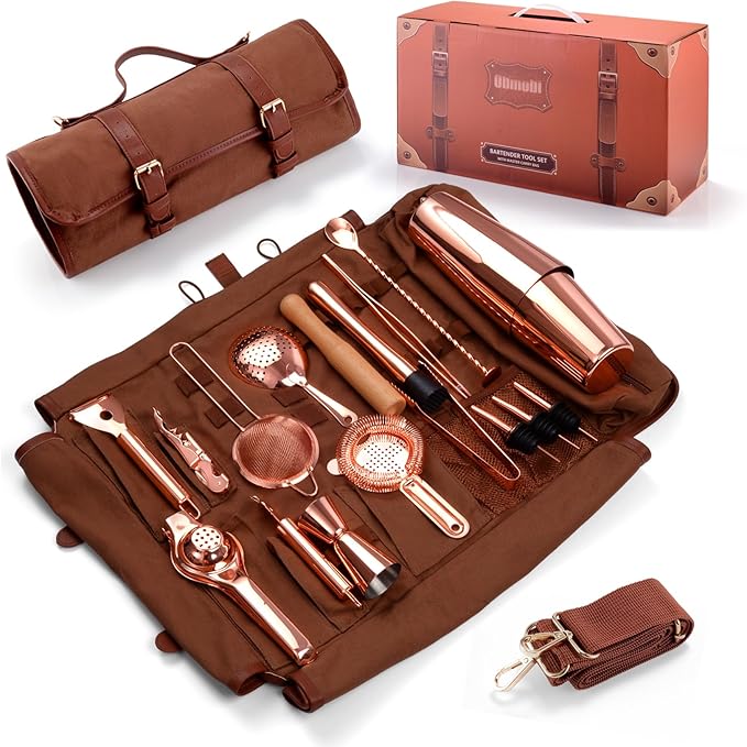 Eligara Bartender Kit Bag, 17-Piece Copper Bar Tool Set Cocktail Shaker Set with All Practical Bar Accessories, Portable T...
