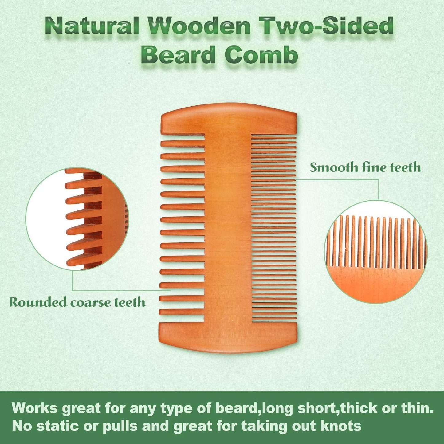 Natural Sandalwood Dual Action Beard and Mustache Comb with Leather Case (Yellow)