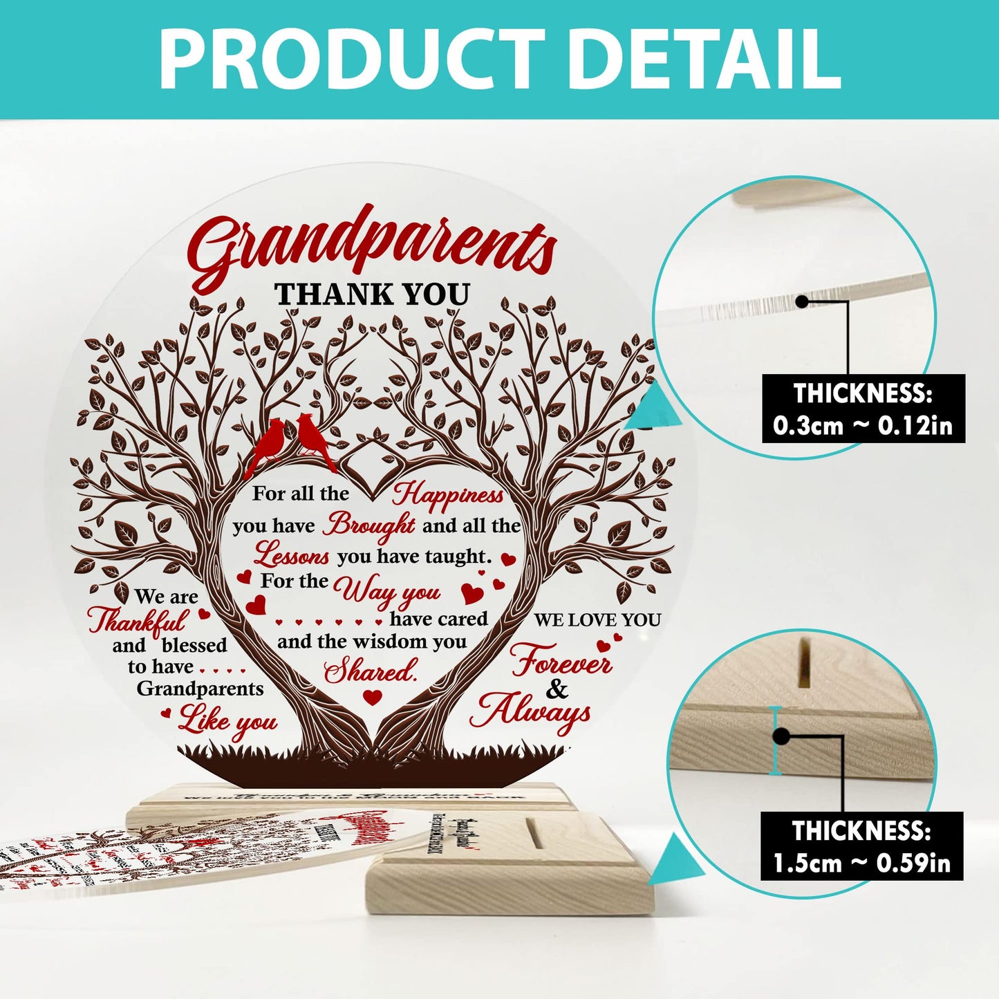 CEZII Grandpa & Grandma Gift from Grandkids, To My Grandparents Round Acrylic Plaque w Stand, Thank You Grandma Grandpa Keepsake, Grateful Gift for Grandparents, Birthday Present, Gift for Anniversary