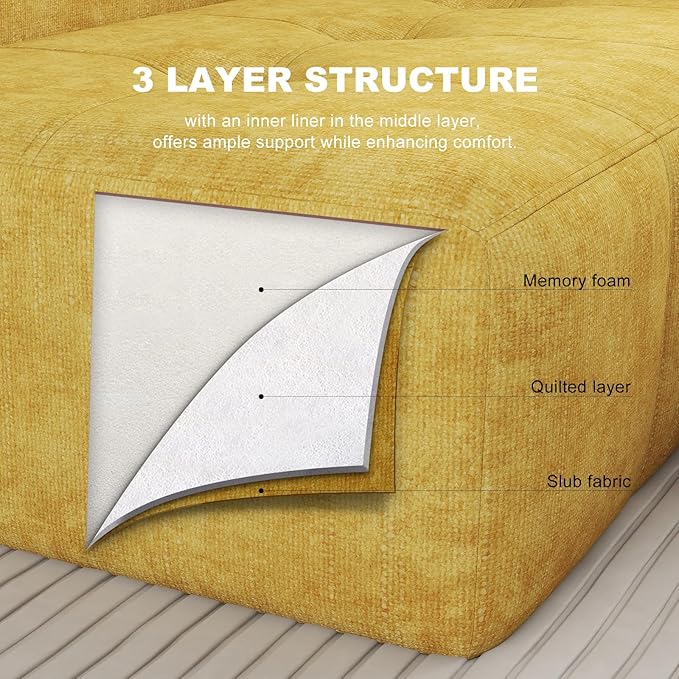 105" Modular Sectional Sofa, Boneless couch for Living Room, Cloud Sectional Couch with Deep Seat, L-Shape Sofa, Upholstered Couches for Living Room Bedroom, No Assembly Required, Yellow (Slub Fabric)