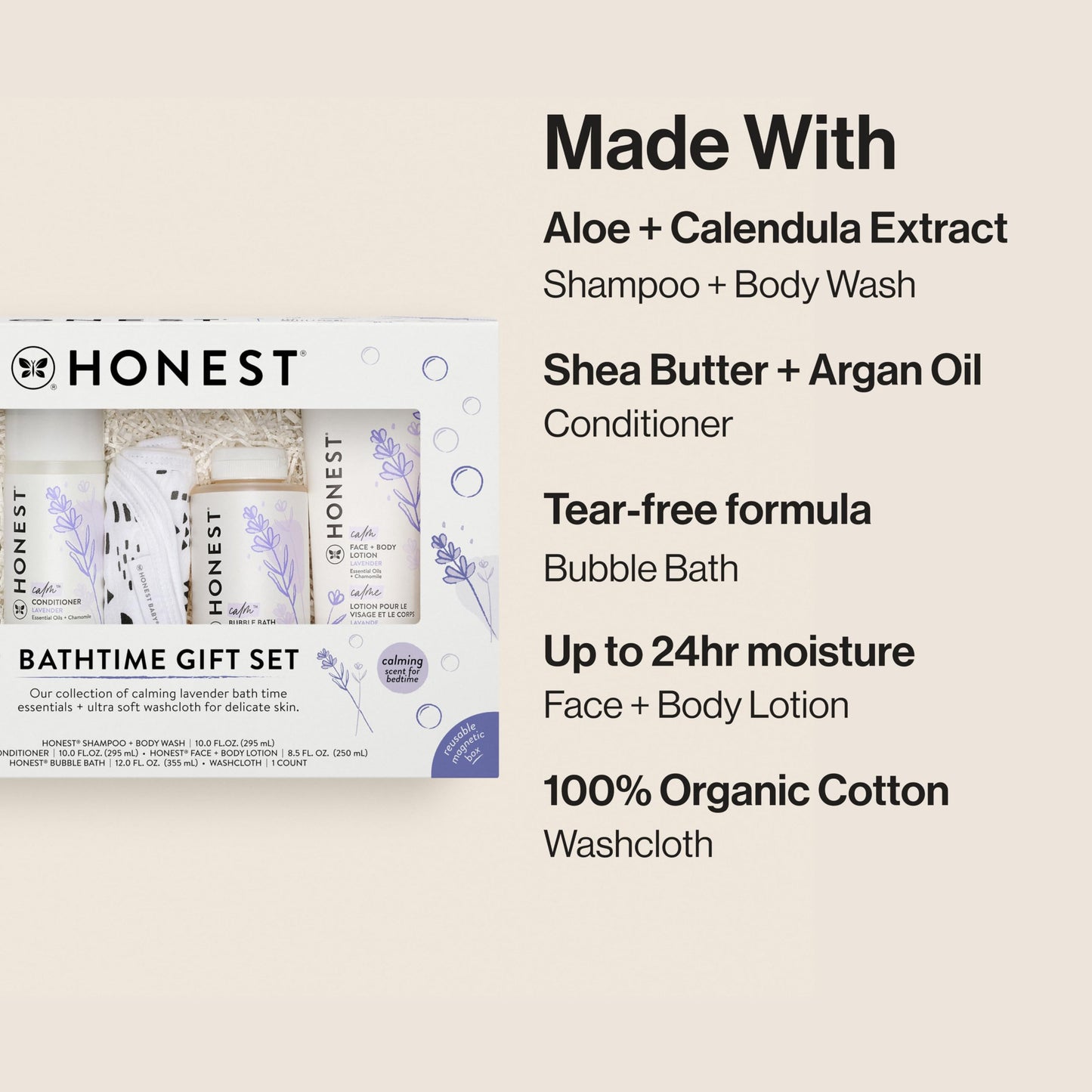 The Honest Company Calming Lavender Bathtime Gift Set | Hypoallergenic Bath Essentials for Sensitive Skin | Shampoo + Body Wash,