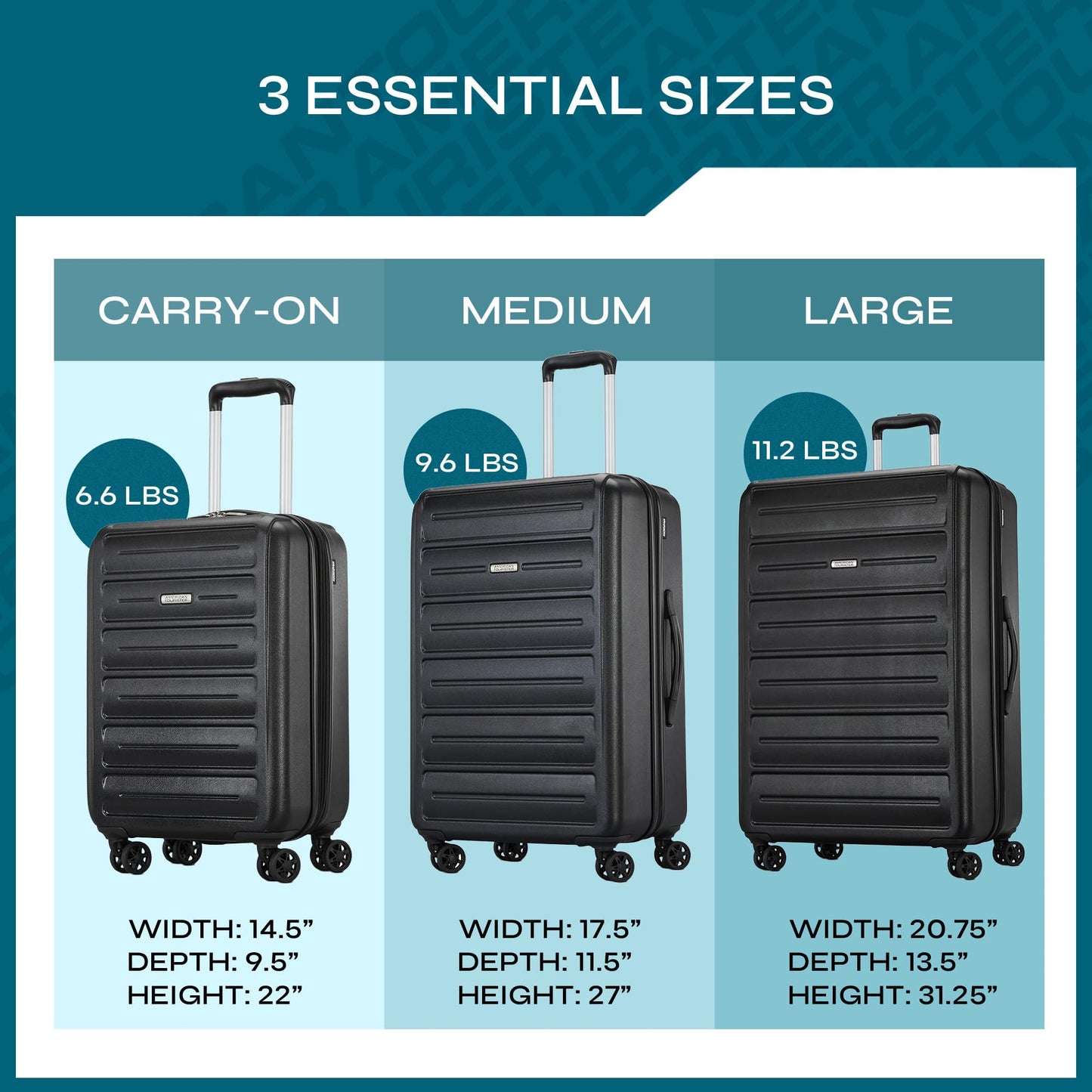 American Tourister Westridge Hardshell Luggage Set - 3 Piece Set - 20" Carry-On, 24” & 28” Checked Luggage Set with 360° Spinner Wheels - Expandable Suitcases for Extended Travel - Black