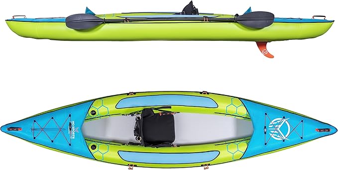 HO Sports Beacon Inflatable Kayak with Hand Pump, Adjustable Paddle & Carry Bag - Ergonomic High-Back Seat with Storage Ho...