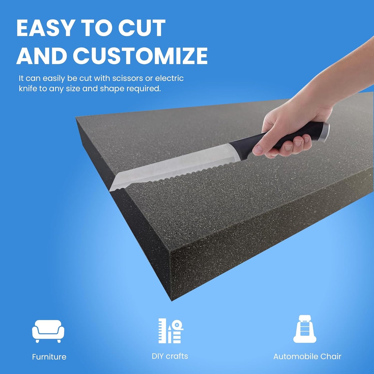 QOMFY 6" Height x 12" Width x 48" Length Charcoal Upholstery Foam Sheet | Made in USA | Multi-Purpose Foam for Upholstery, DIY, Packaging & Acoustic Projects