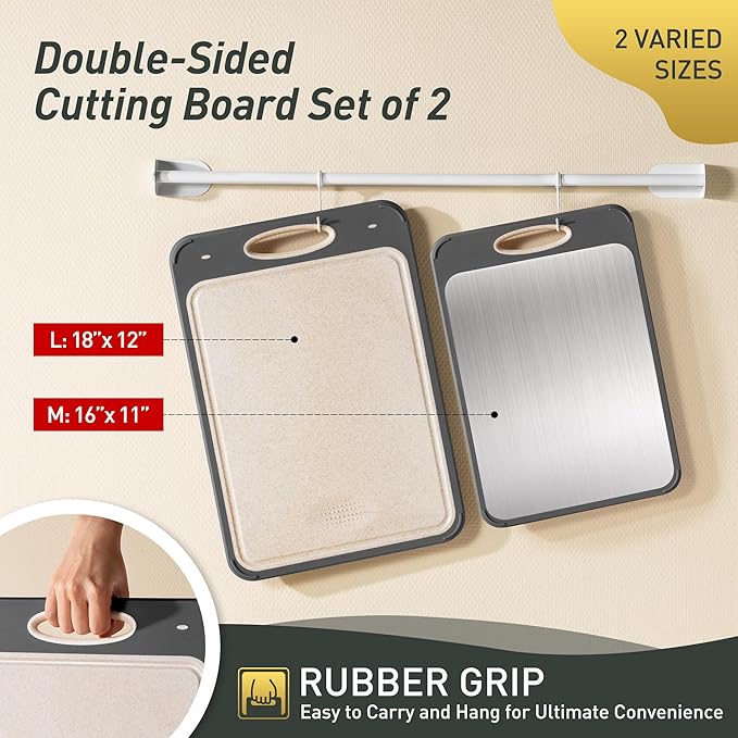 2 Packs Stainless Steel Cutting Board Set, Best Non Toxic Cutting Boards for Kitchen, Double Sided Metal Chopping Board for Meat/Fruit/Vegetables, Food Grade Kitchen Set Gift, [16”×11”+18”×12” Inch]