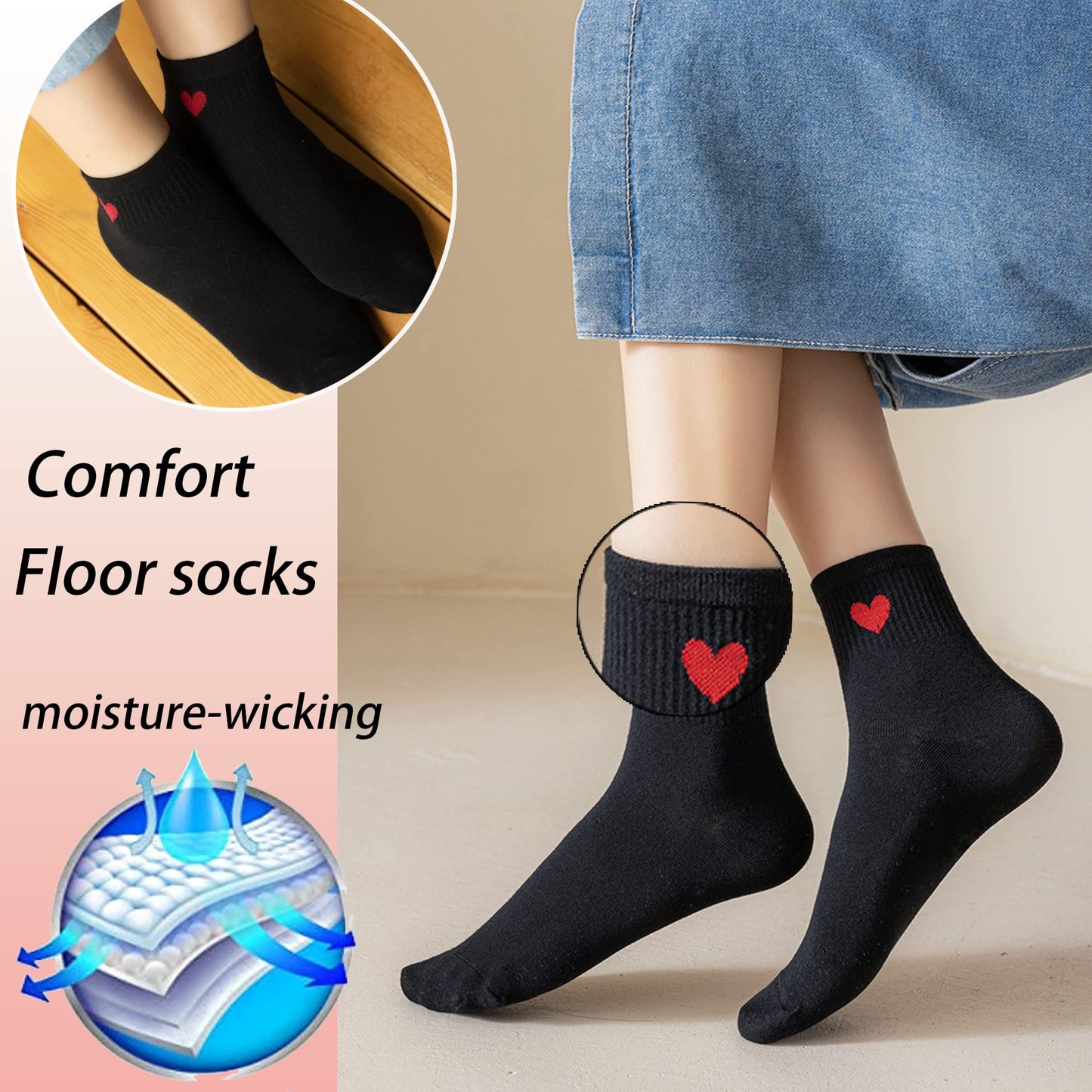 CHUNFO Cute Heart White Red Ankle Women Socks Frilly Fun Bear Pattern Long Crew Novelty Aesthetic Girls Sock 4 & More Pairs