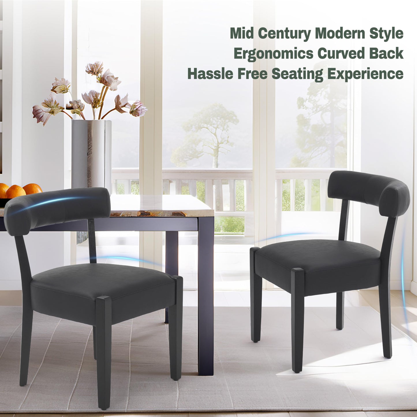 RNKSFX Faux Leather Dining Chairs Set of 4 Upholstered Kitchen & Dining Room Wooden Chairs Mid Century Modern Dining Chairs Low Back, Black