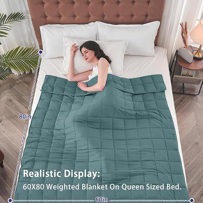 yescool Weighted Blanket for Adults (25 lbs, 60" x 80", Teal) Cooling Heavy Blanket for Sleeping Perfect for 240-260 lbs, Queen Size Breathable Blanket with Premium Glass Bead, Machine Washable