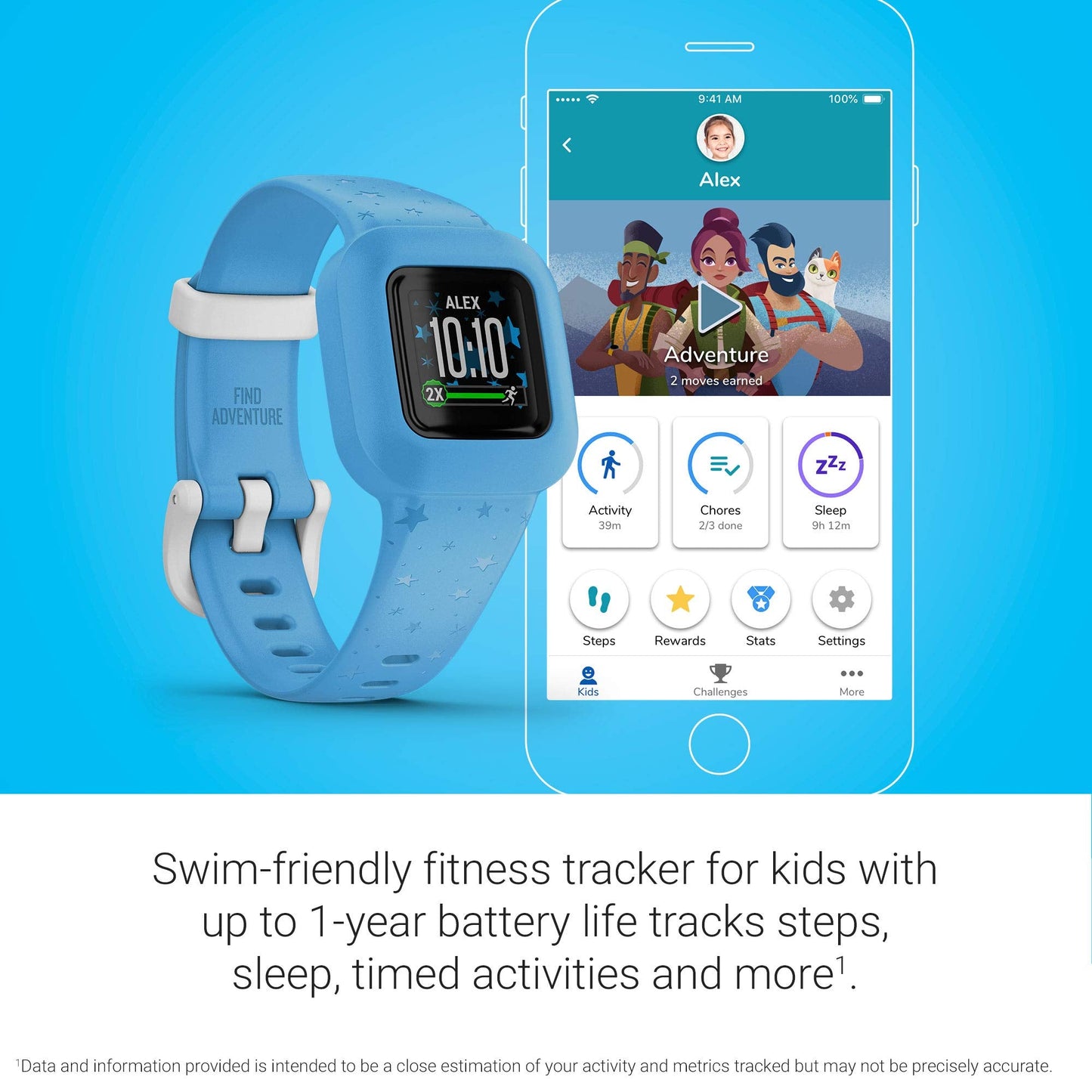 Garmin Vivofit Jr. 3, Fitness Tracker For Kids, Includes Interactive App Experience, Swim-Friendly, Up To 1-Year Battery Life, B