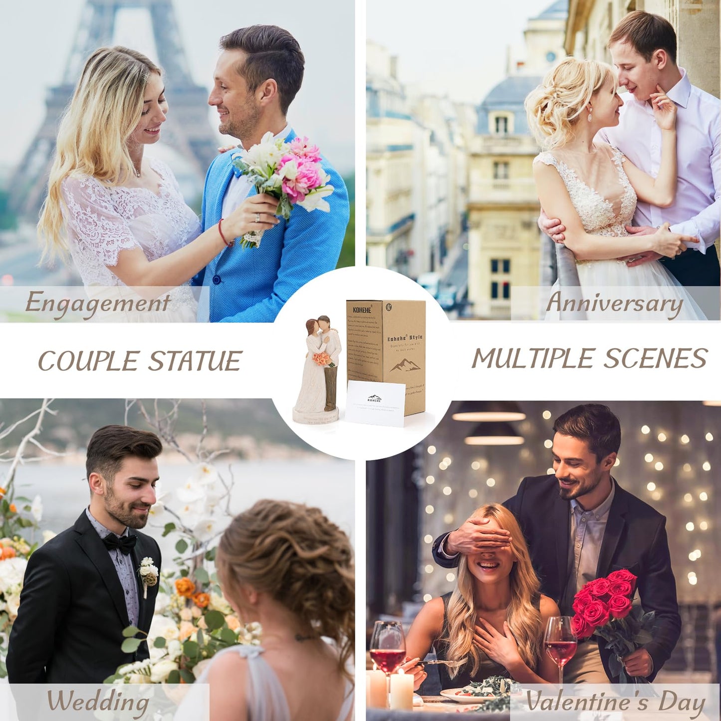 Kohehe Couple Gifts,Wedding Gift for Husband and Wife,Wedding Engagement Gift for Couple,6.7" Couple Figurines Gift for Birthday Valentines Day Christmas